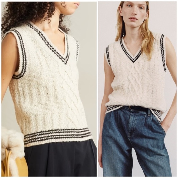 NILI LOTAN Nanette Sweater Pullover Knit Vest Ivory/Black SZ M - Picture 7 of 7